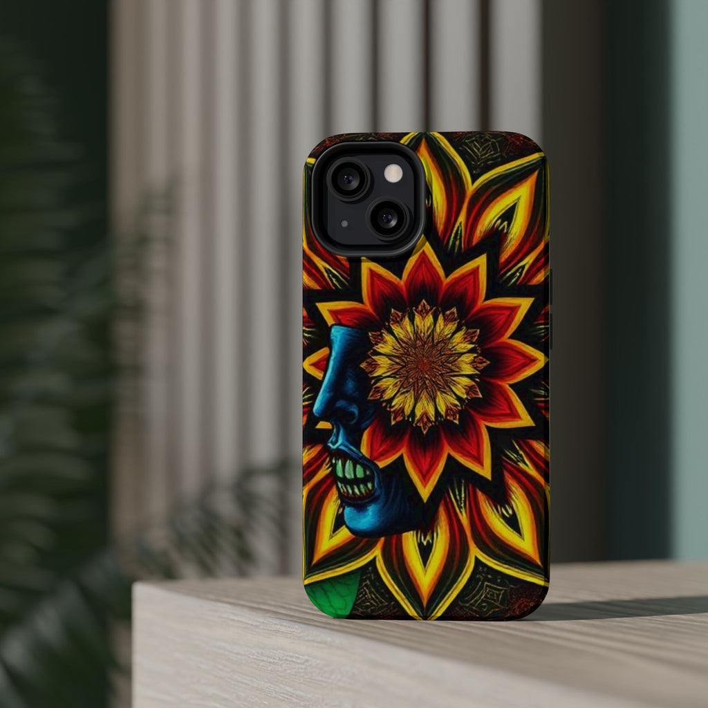 Psychedelic Skull Sunflower Phone Case — Impact-Resistant Magnetic Cover