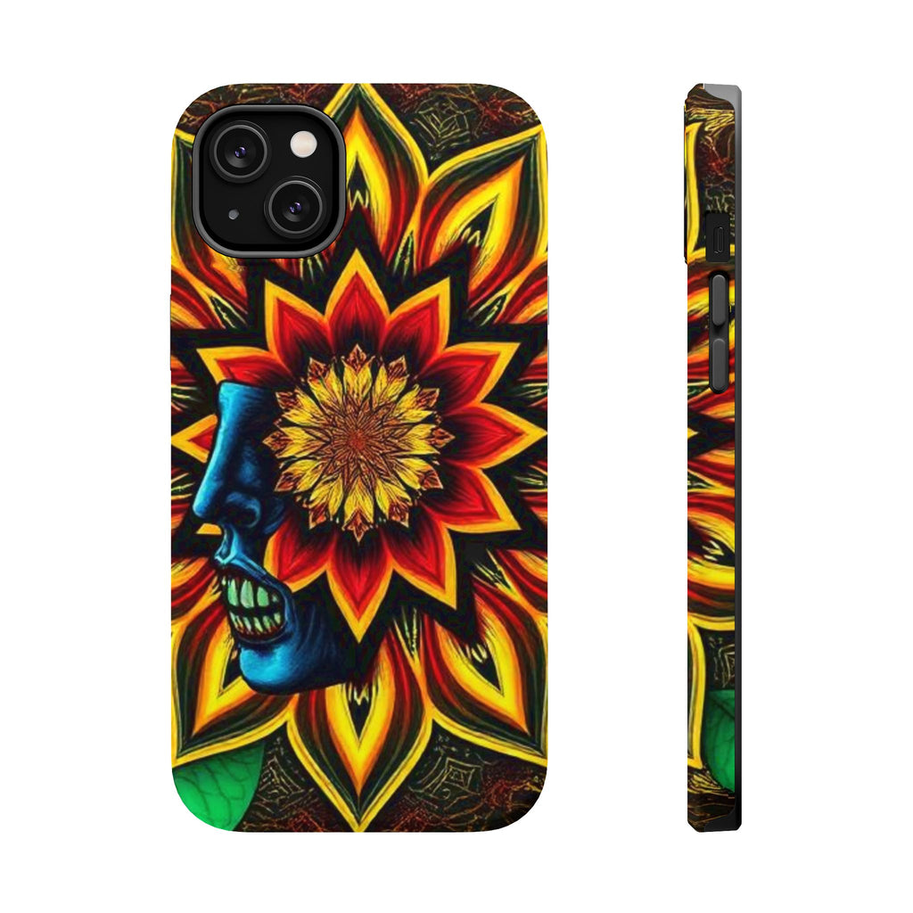 Psychedelic Skull Sunflower Phone Case — Impact-Resistant Magnetic Cover