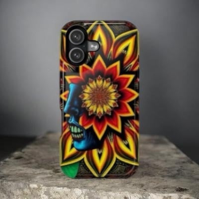 Psychedelic Skull Sunflower Phone Case — Impact-Resistant Magnetic Cover