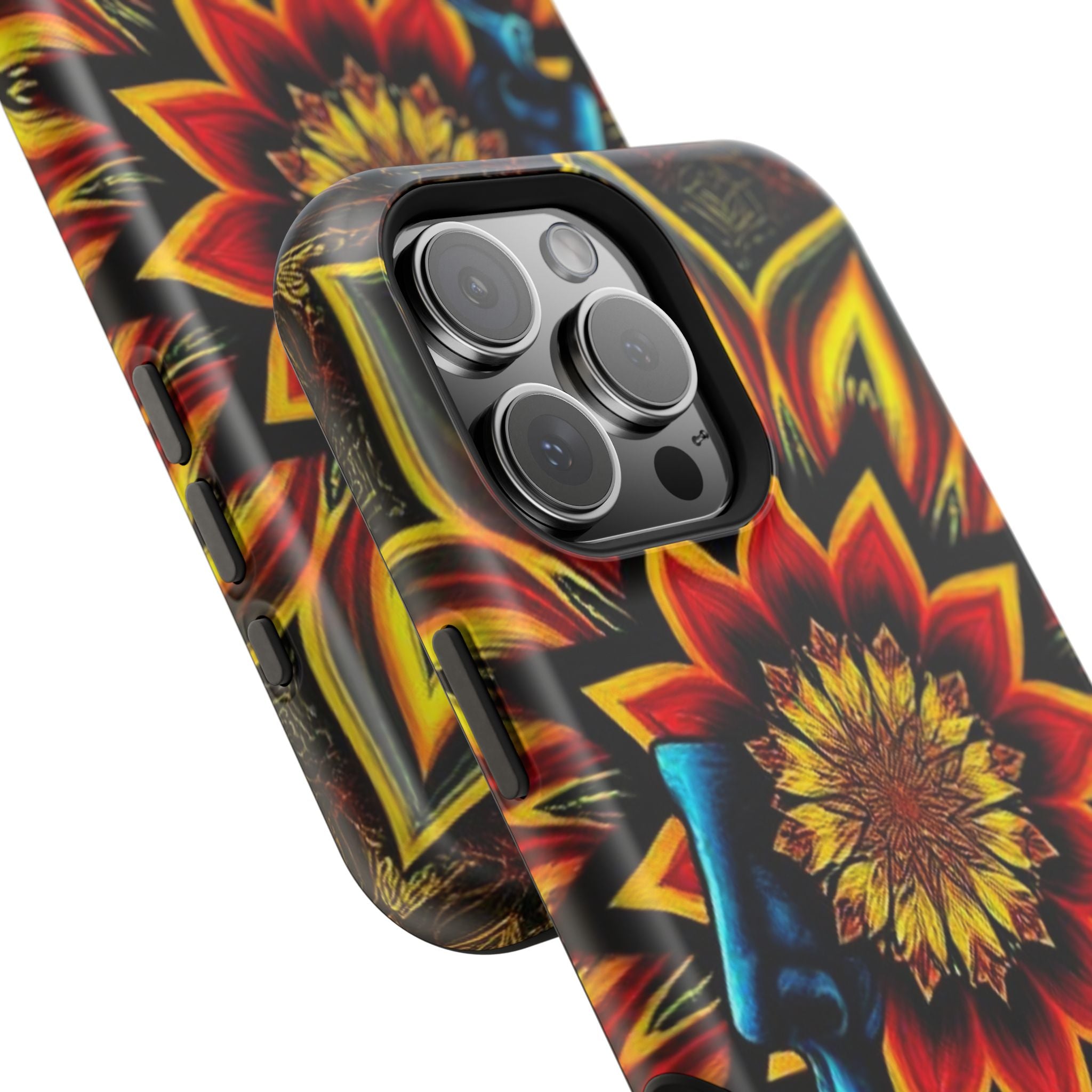 Psychedelic Skull Sunflower Phone Case — Impact-Resistant Magnetic Cover