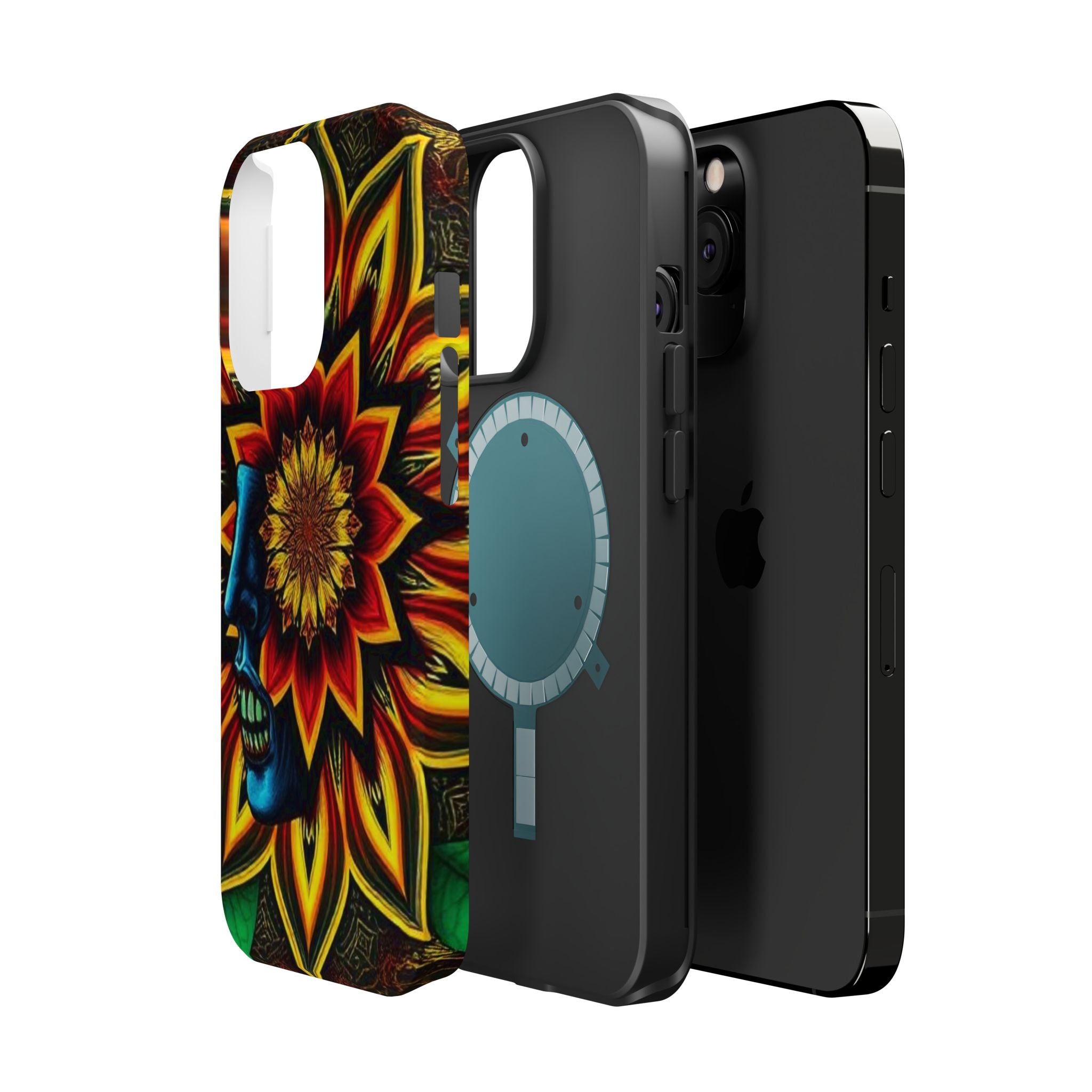 Psychedelic Skull Sunflower Phone Case — Impact-Resistant Magnetic Cover