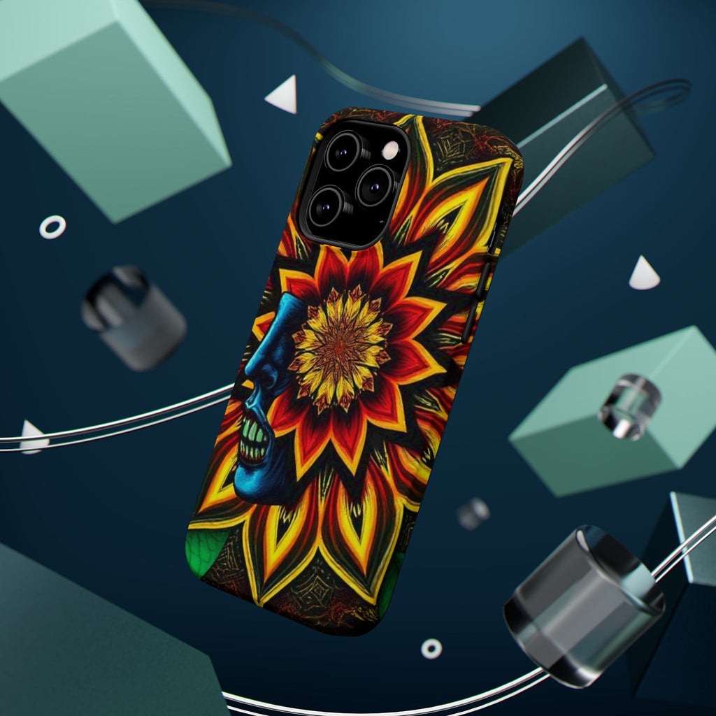 Psychedelic Skull Sunflower Phone Case — Impact-Resistant Magnetic Cover