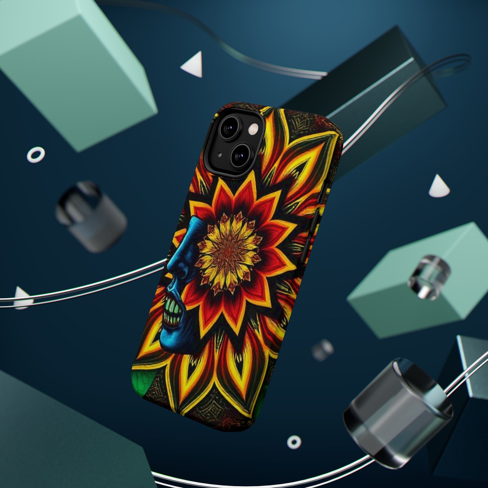 Psychedelic Skull Sunflower Phone Case — Impact-Resistant Magnetic Cover