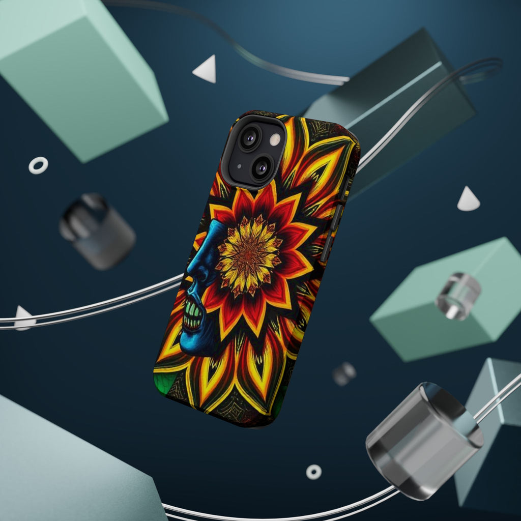 Psychedelic Skull Sunflower Phone Case — Impact-Resistant Magnetic Cover