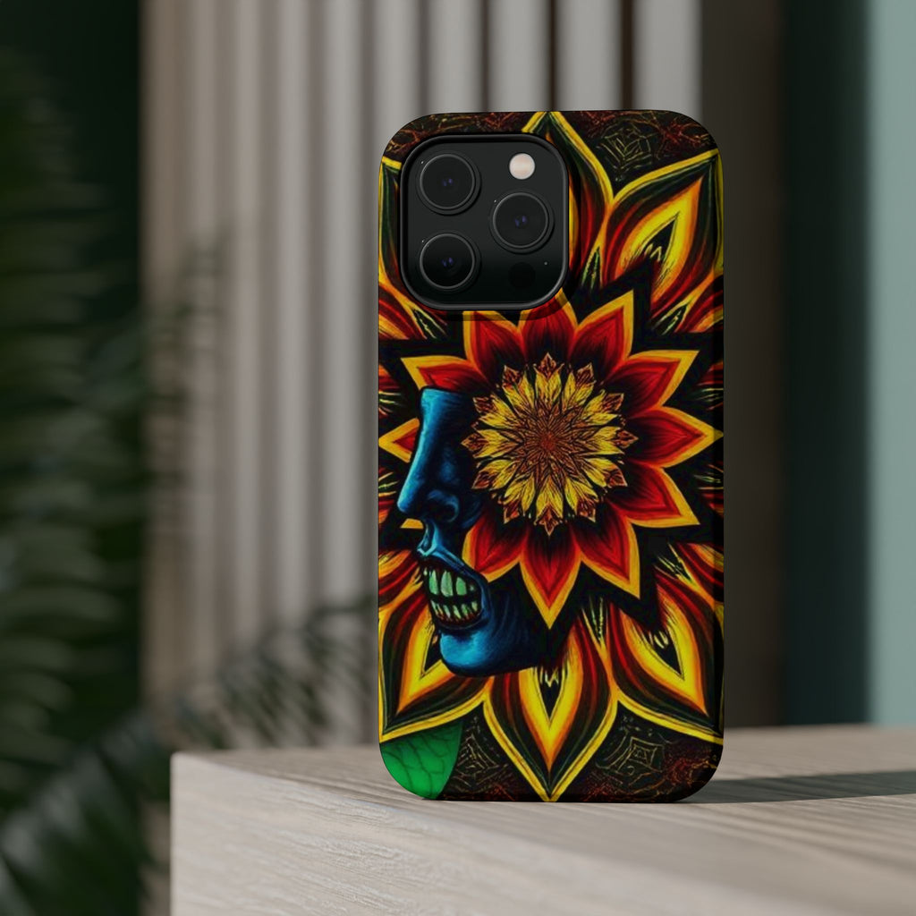 Psychedelic Skull Sunflower Phone Case — Impact-Resistant Magnetic Cover