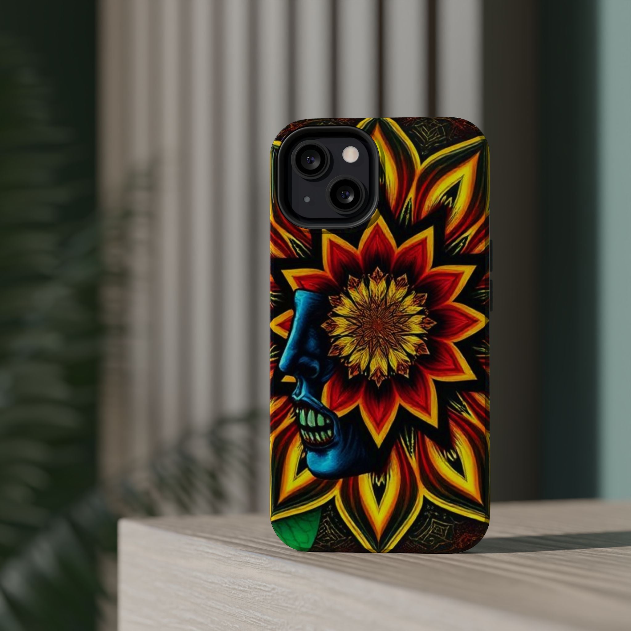 Psychedelic Skull Sunflower Phone Case — Impact-Resistant Magnetic Cover