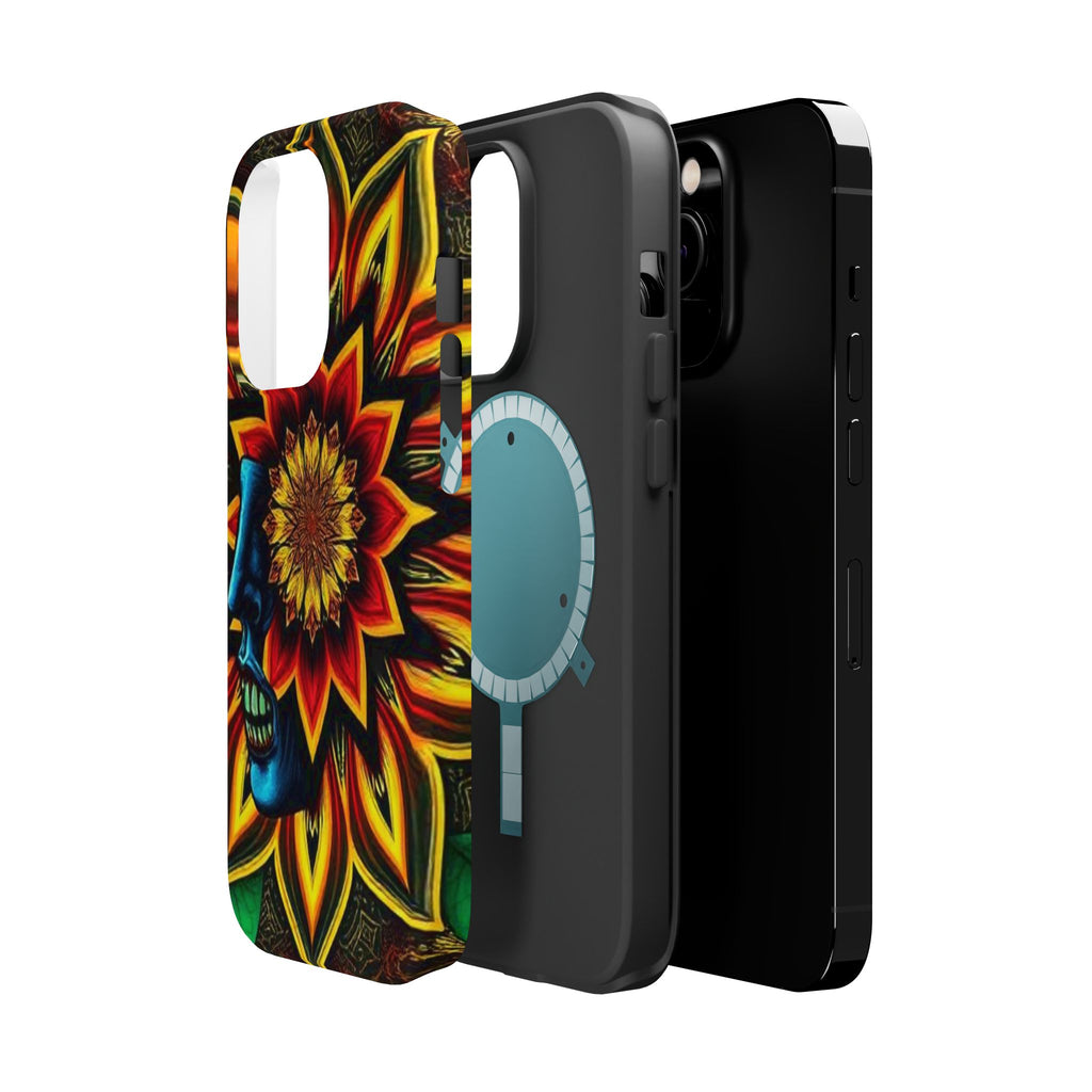Psychedelic Skull Sunflower Phone Case — Impact-Resistant Magnetic Cover