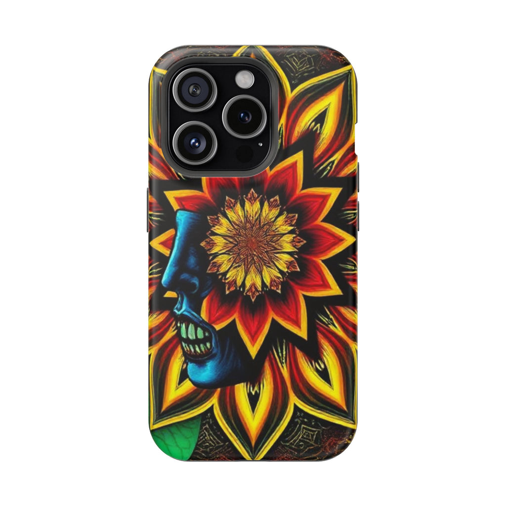 Psychedelic Skull Sunflower Phone Case — Impact-Resistant Magnetic Cover