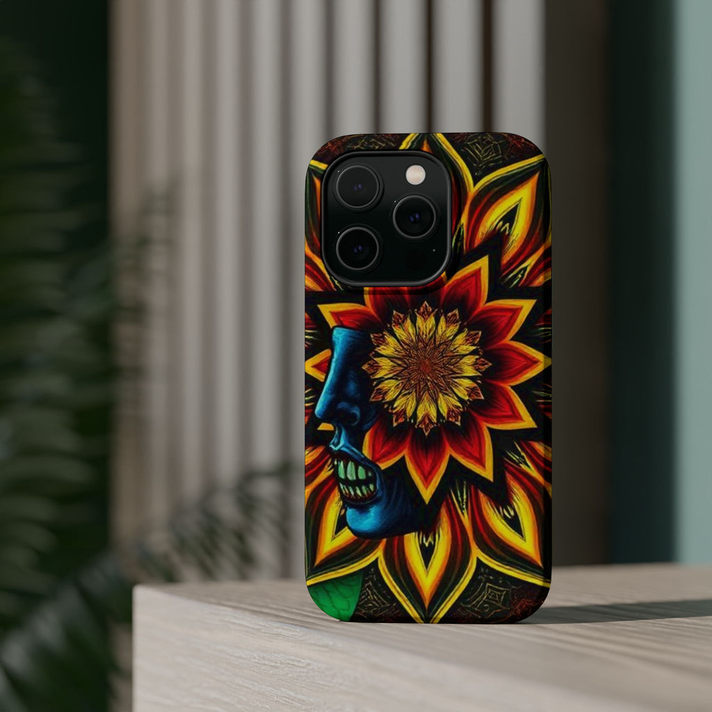 Psychedelic Skull Sunflower Phone Case — Impact-Resistant Magnetic Cover