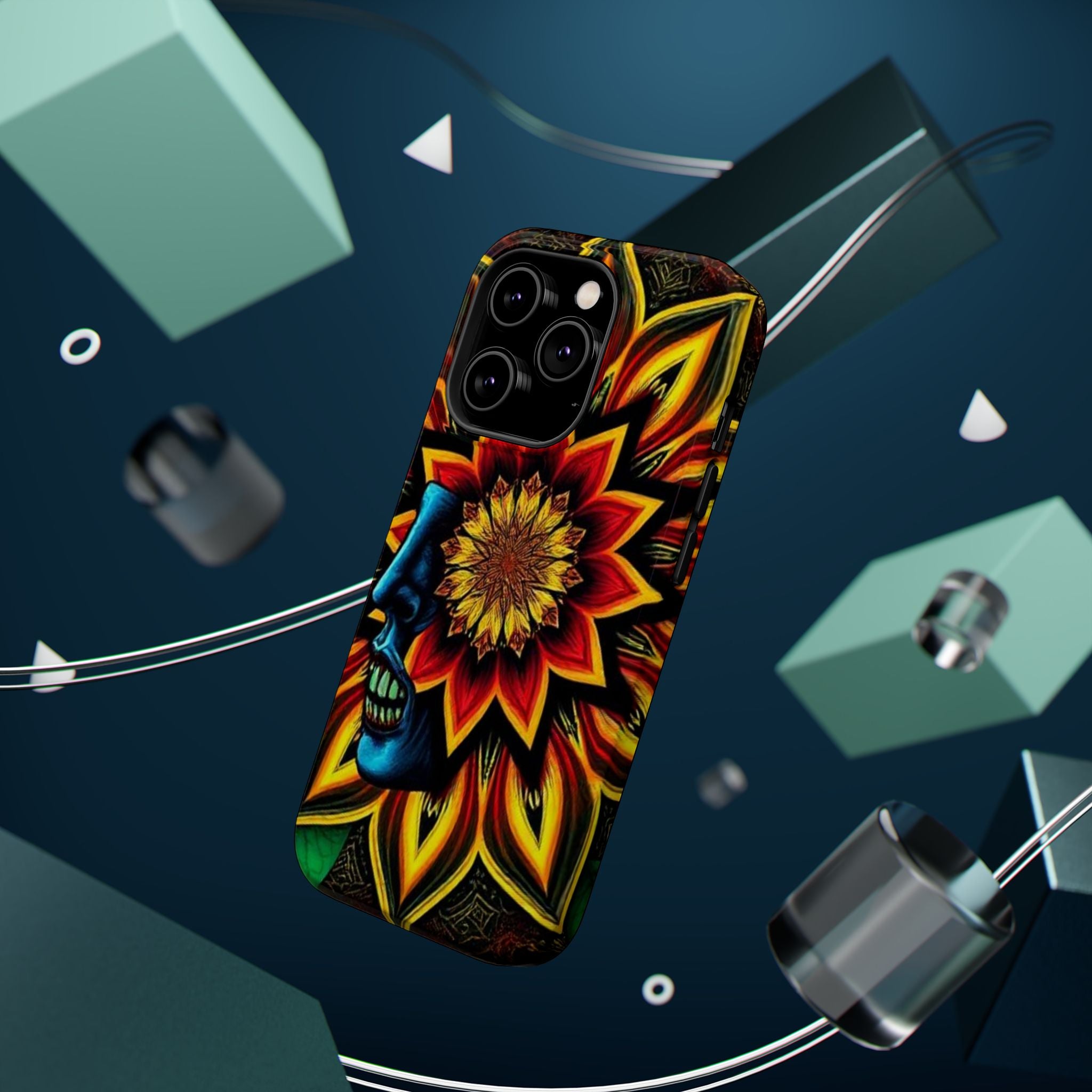 Psychedelic Skull Sunflower Phone Case — Impact-Resistant Magnetic Cover