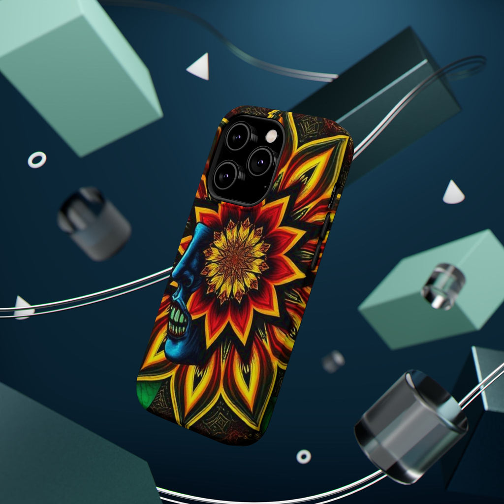 Psychedelic Skull Sunflower Phone Case — Impact-Resistant Magnetic Cover