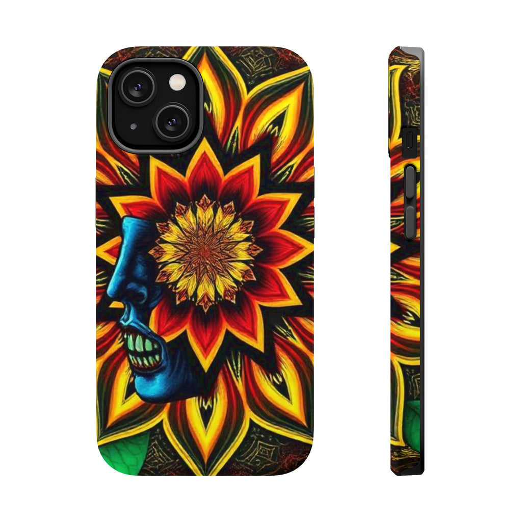 Psychedelic Skull Sunflower Phone Case — Impact-Resistant Magnetic Cover