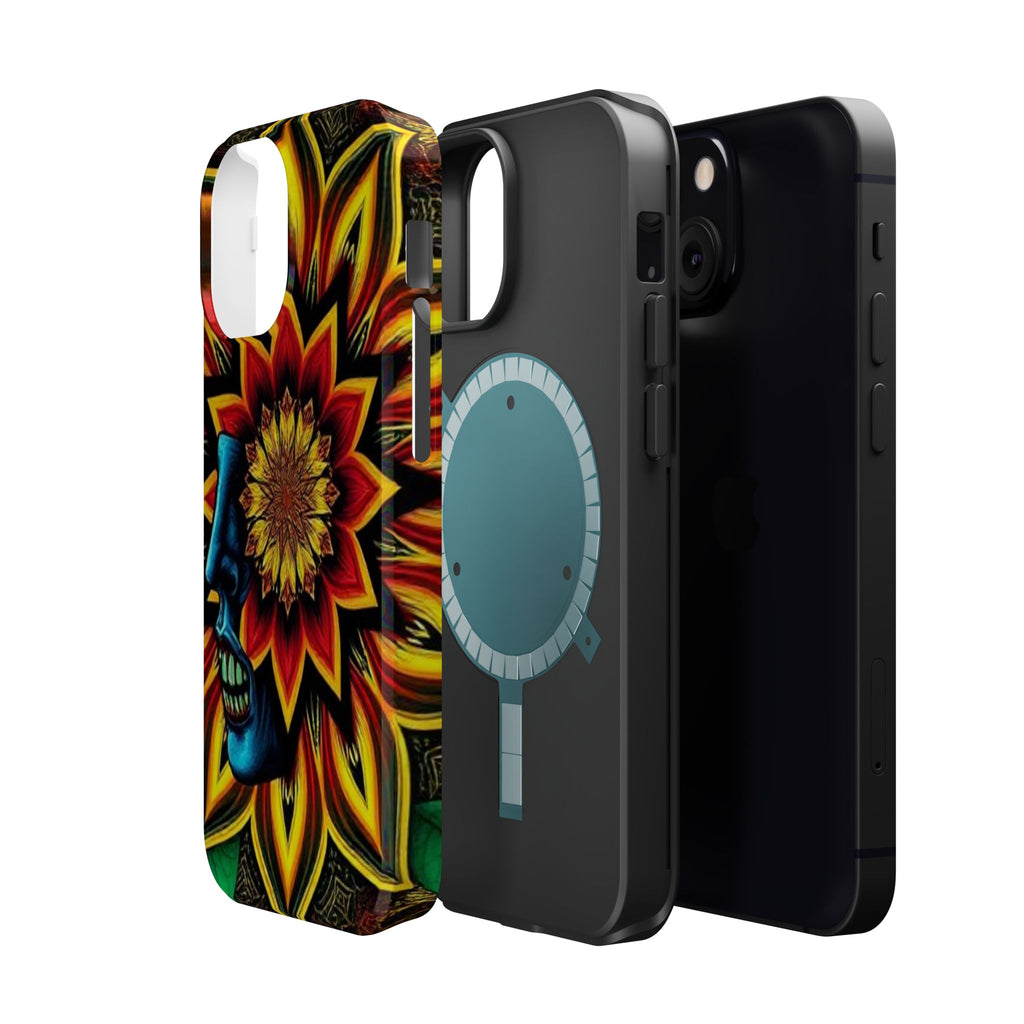 Psychedelic Skull Sunflower Phone Case — Impact-Resistant Magnetic Cover