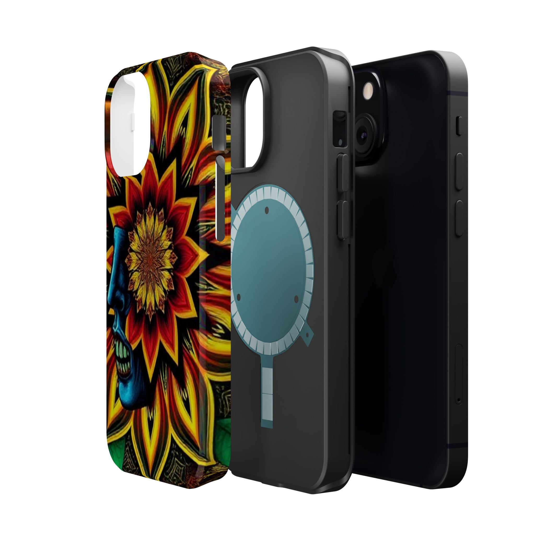 Psychedelic Skull Sunflower Phone Case — Impact-Resistant Magnetic Cover
