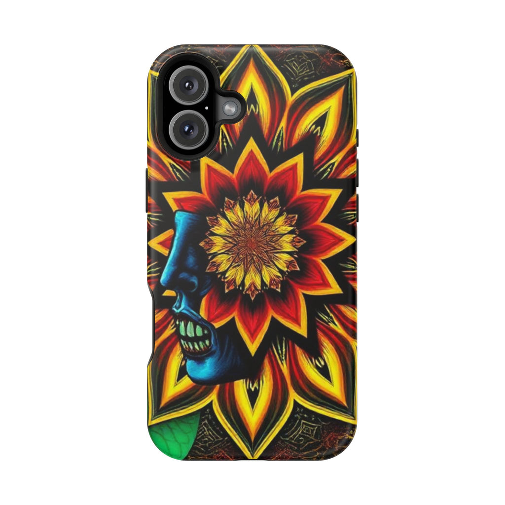 Psychedelic Skull Sunflower Phone Case — Impact-Resistant Magnetic Cover