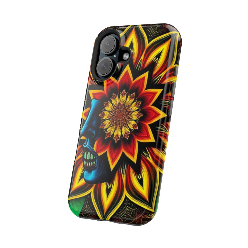 Psychedelic Skull Sunflower Phone Case — Impact-Resistant Magnetic Cover