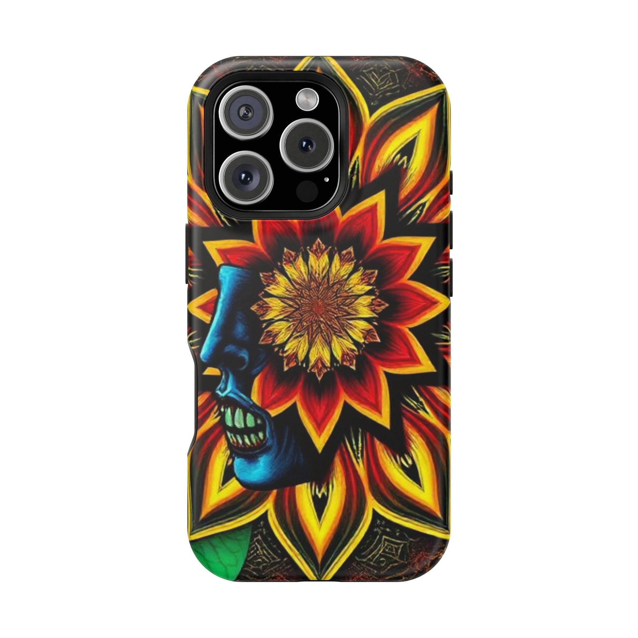 Psychedelic Skull Sunflower Phone Case — Impact-Resistant Magnetic Cover