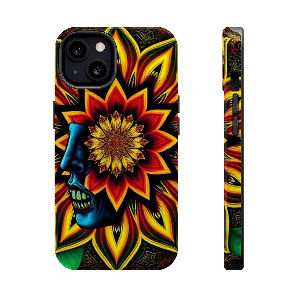 Psychedelic Skull Sunflower Phone Case — Impact-Resistant Magnetic Cover