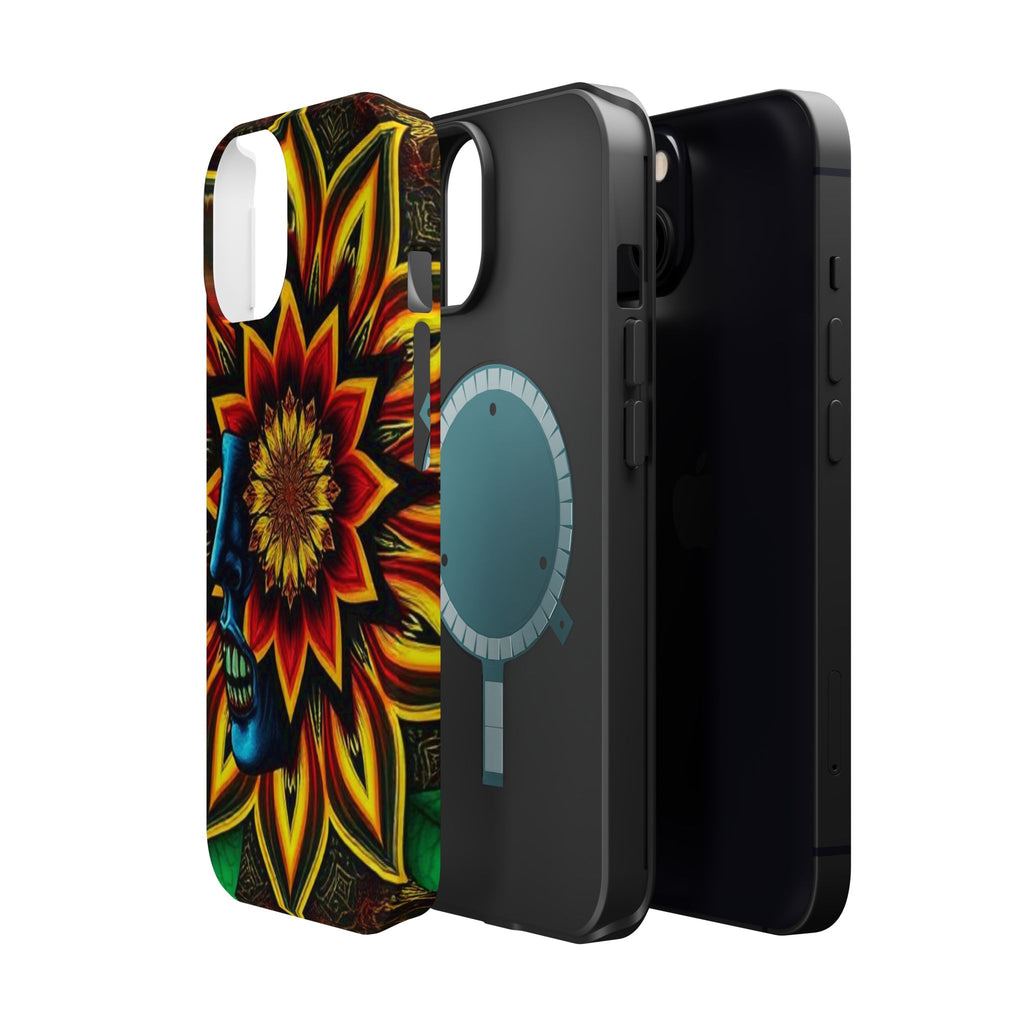 Psychedelic Skull Sunflower Phone Case — Impact-Resistant Magnetic Cover