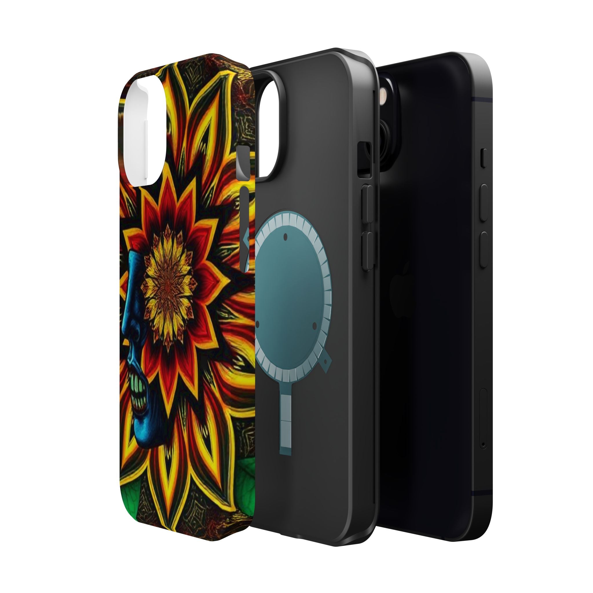 Psychedelic Skull Sunflower Phone Case — Impact-Resistant Magnetic Cover