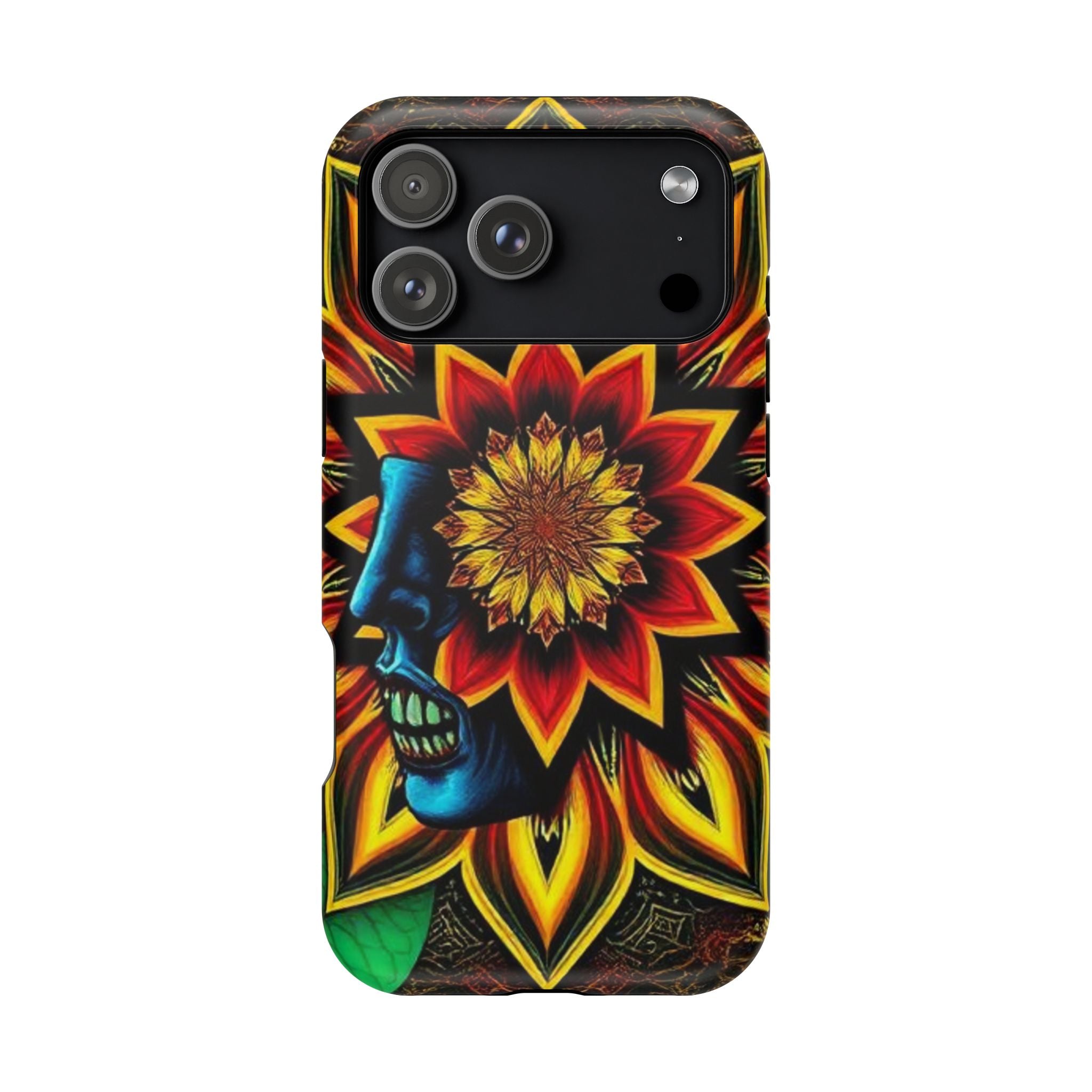 Psychedelic Skull Sunflower Phone Case — Impact-Resistant Magnetic Cover