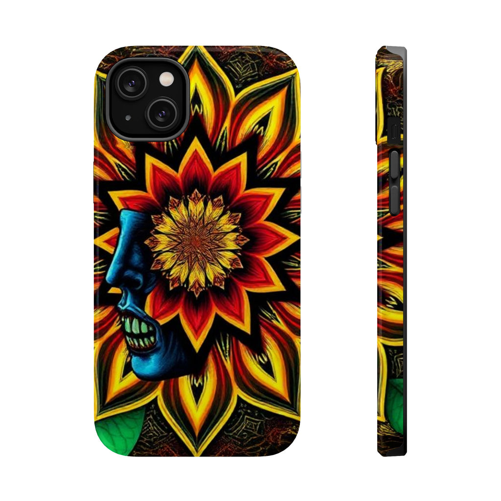 Psychedelic Skull Sunflower Phone Case — Impact-Resistant Magnetic Cover