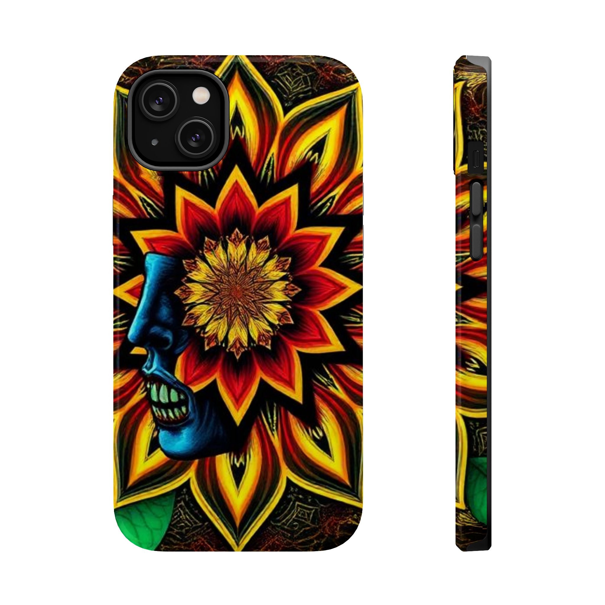 Psychedelic Skull Sunflower Phone Case — Impact-Resistant Magnetic Cover