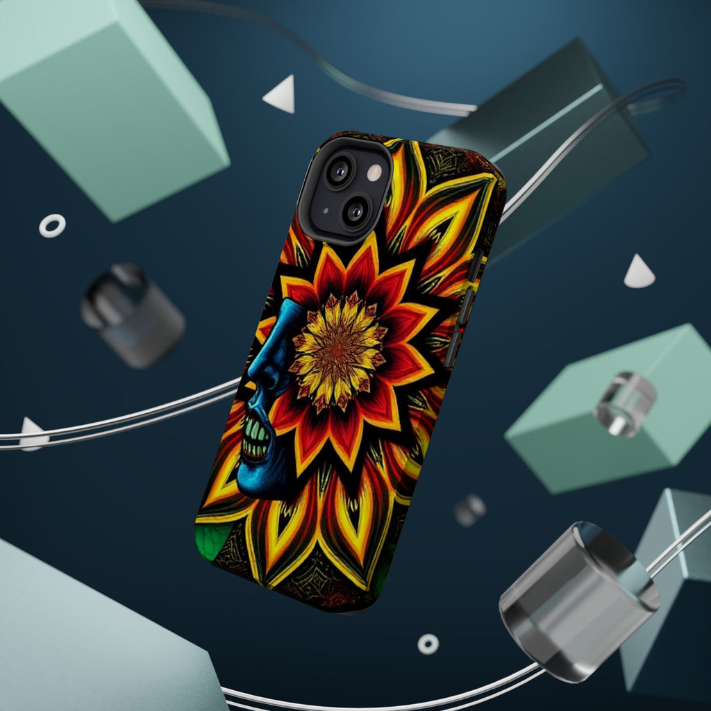 Psychedelic Skull Sunflower Phone Case — Impact-Resistant Magnetic Cover