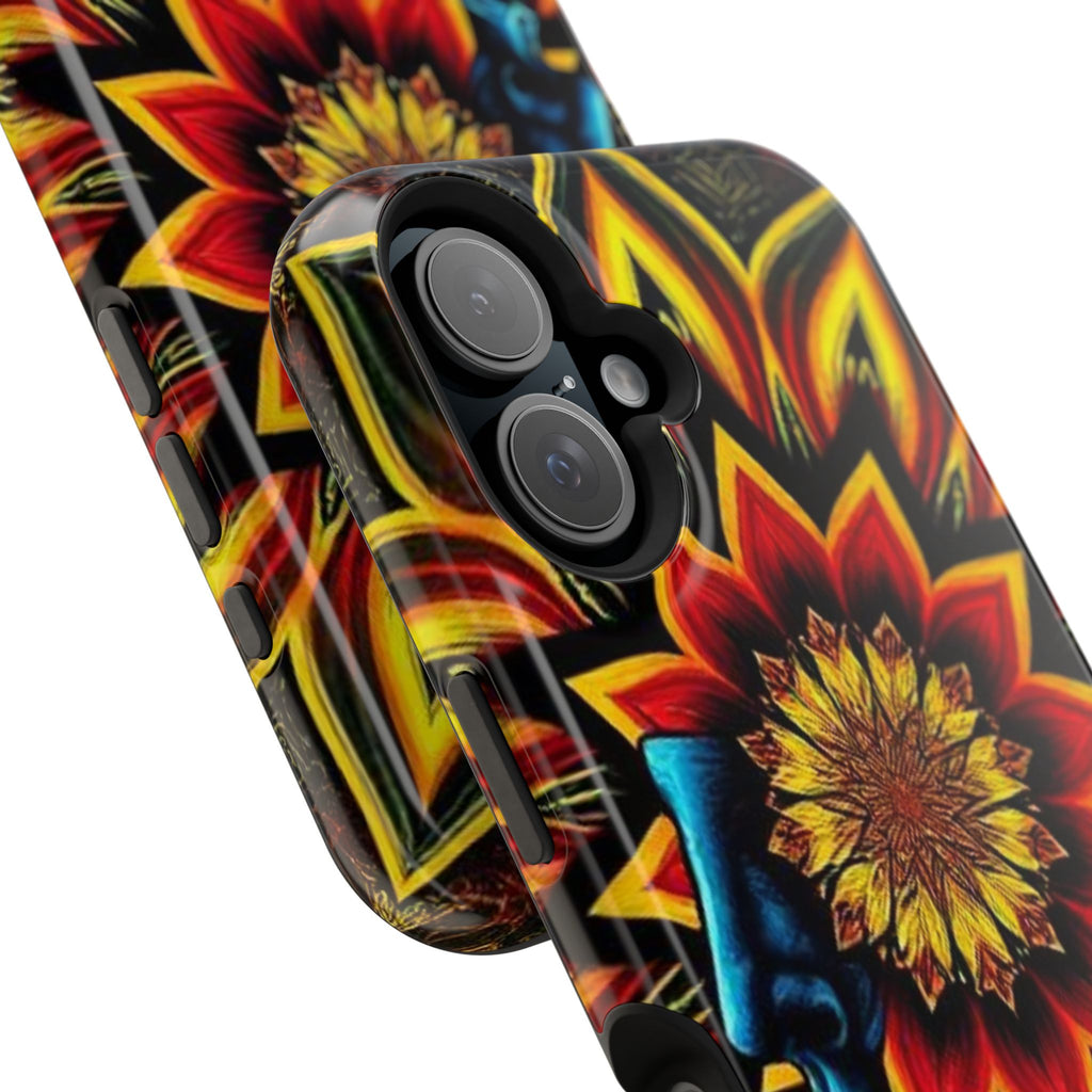Psychedelic Skull Sunflower Phone Case — Impact-Resistant Magnetic Cover