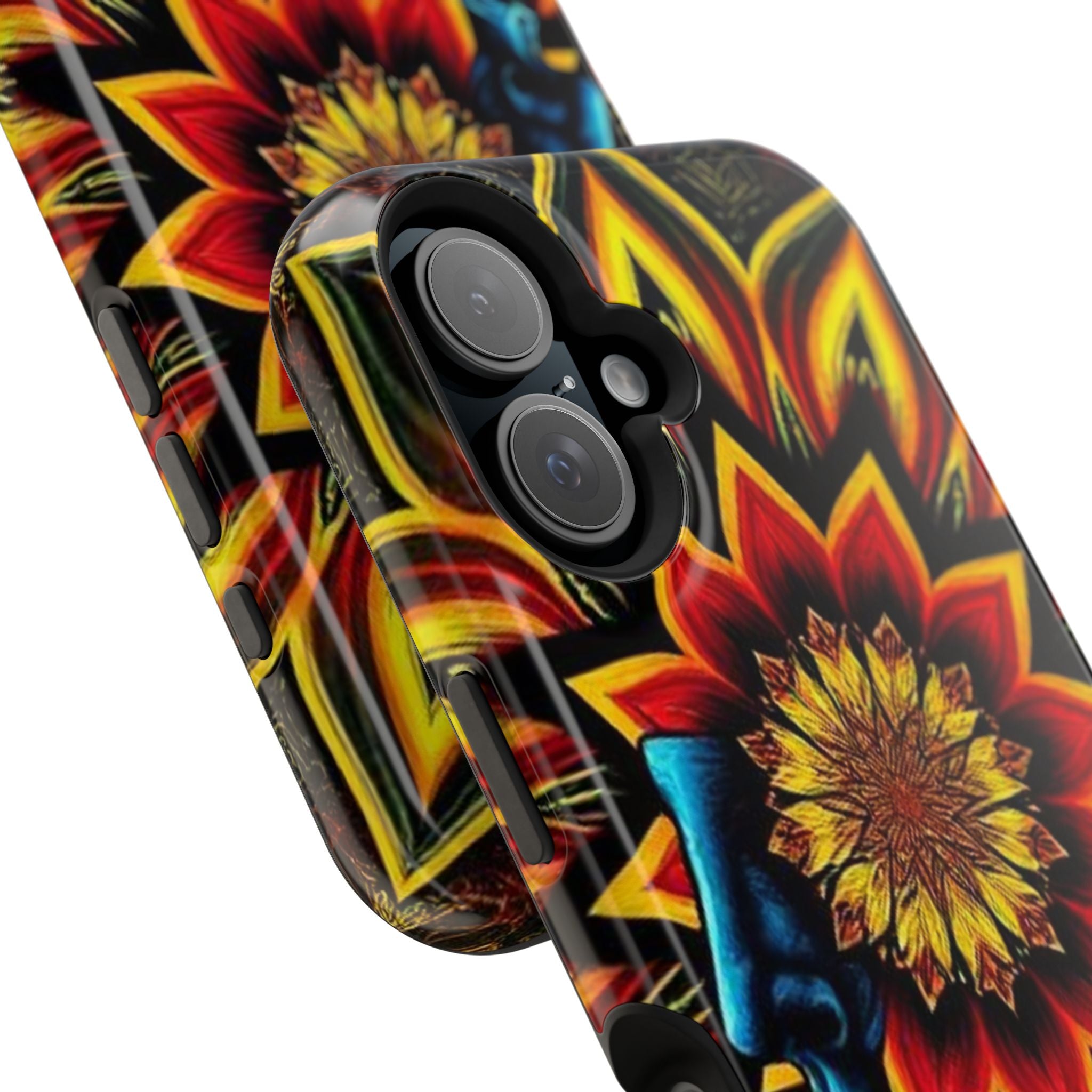 Psychedelic Skull Sunflower Phone Case — Impact-Resistant Magnetic Cover