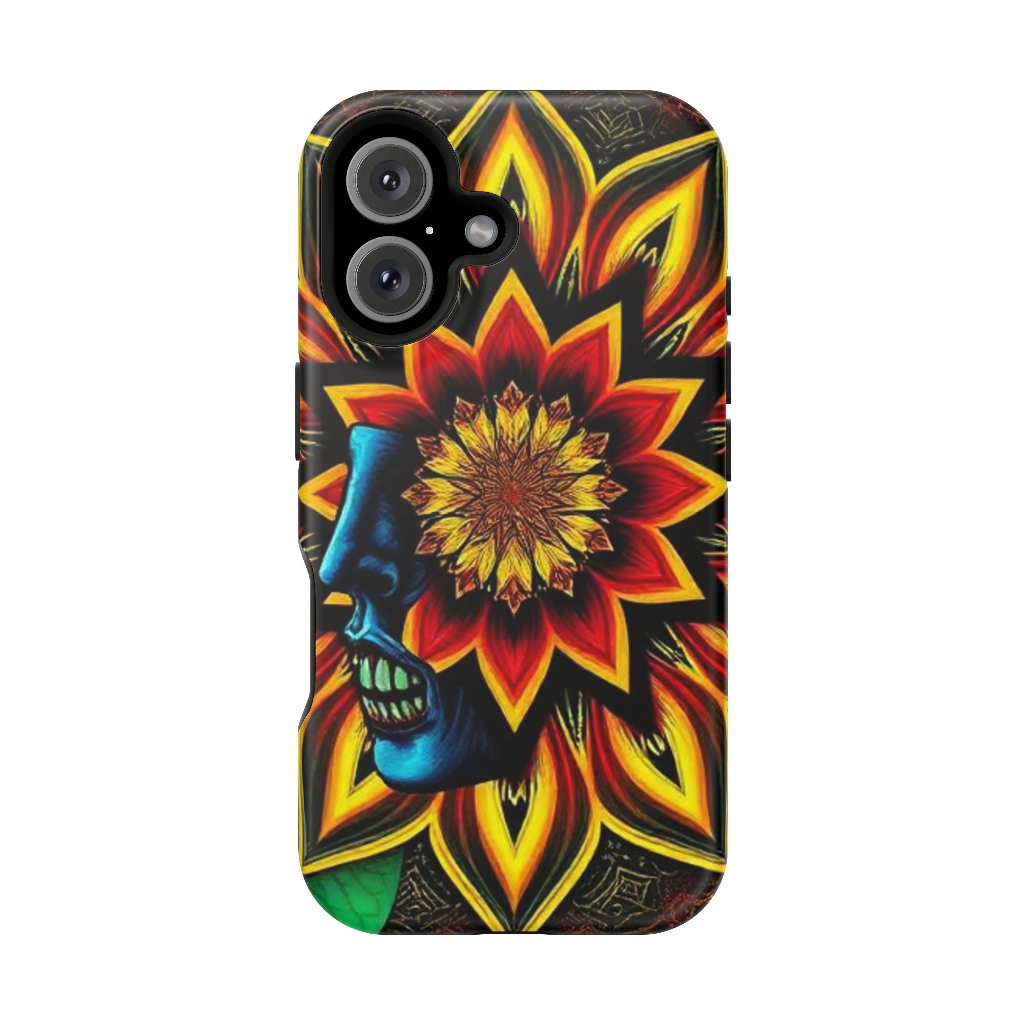 Psychedelic Skull Sunflower Phone Case — Impact-Resistant Magnetic Cover