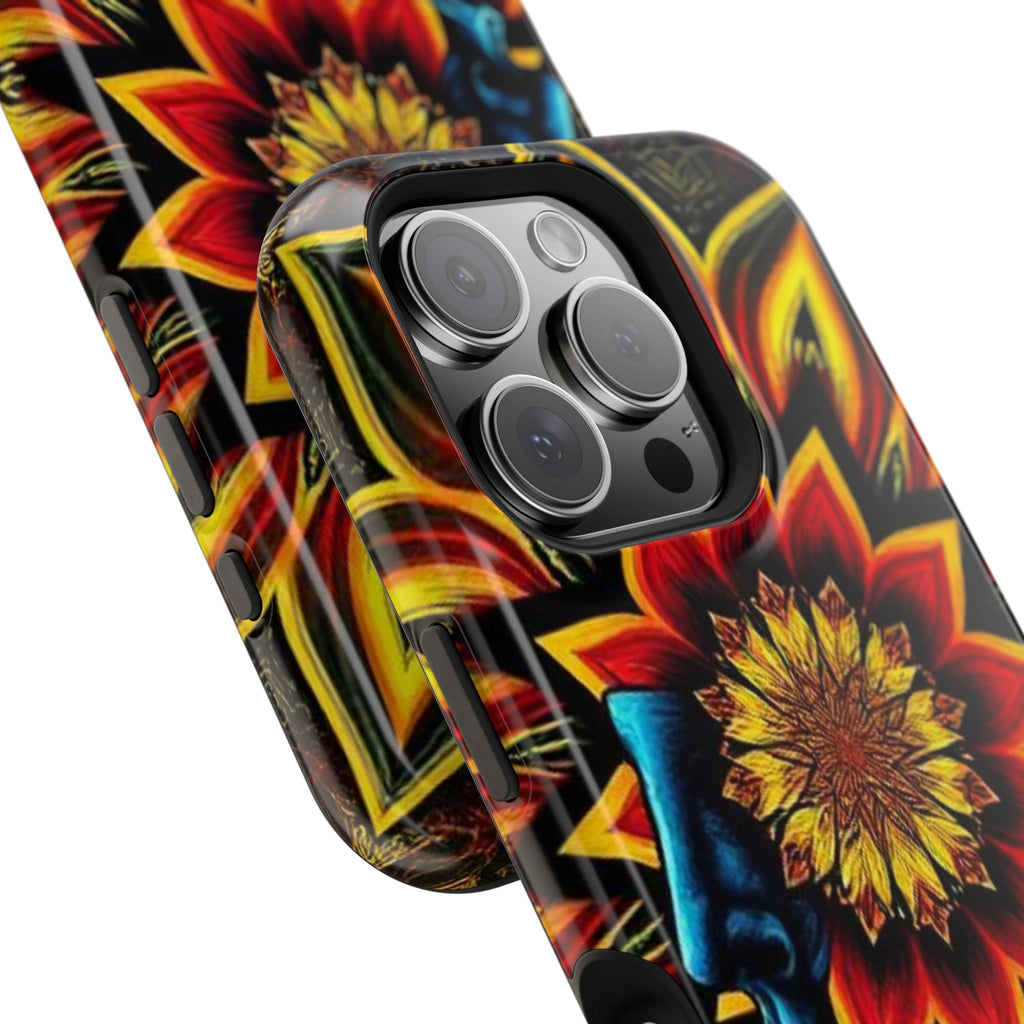 Psychedelic Skull Sunflower Phone Case — Impact-Resistant Magnetic Cover