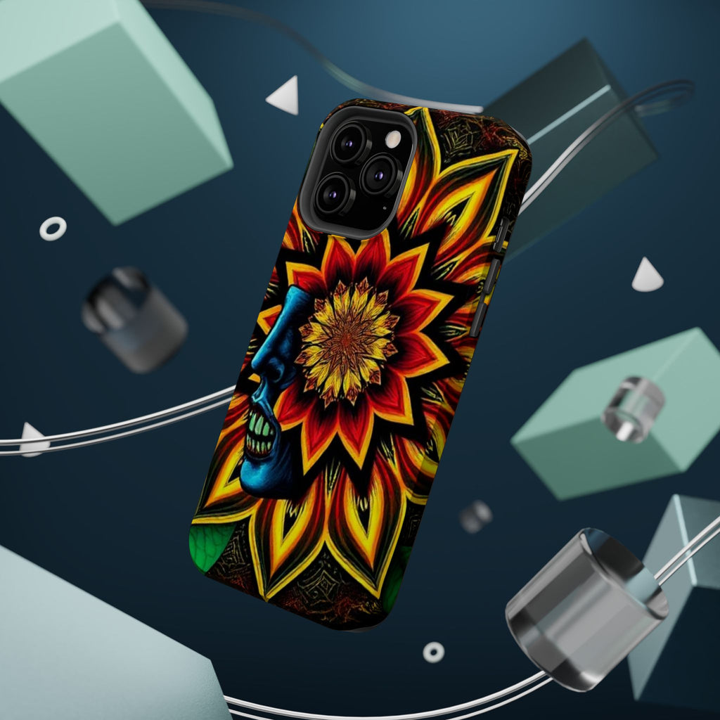 Psychedelic Skull Sunflower Phone Case — Impact-Resistant Magnetic Cover