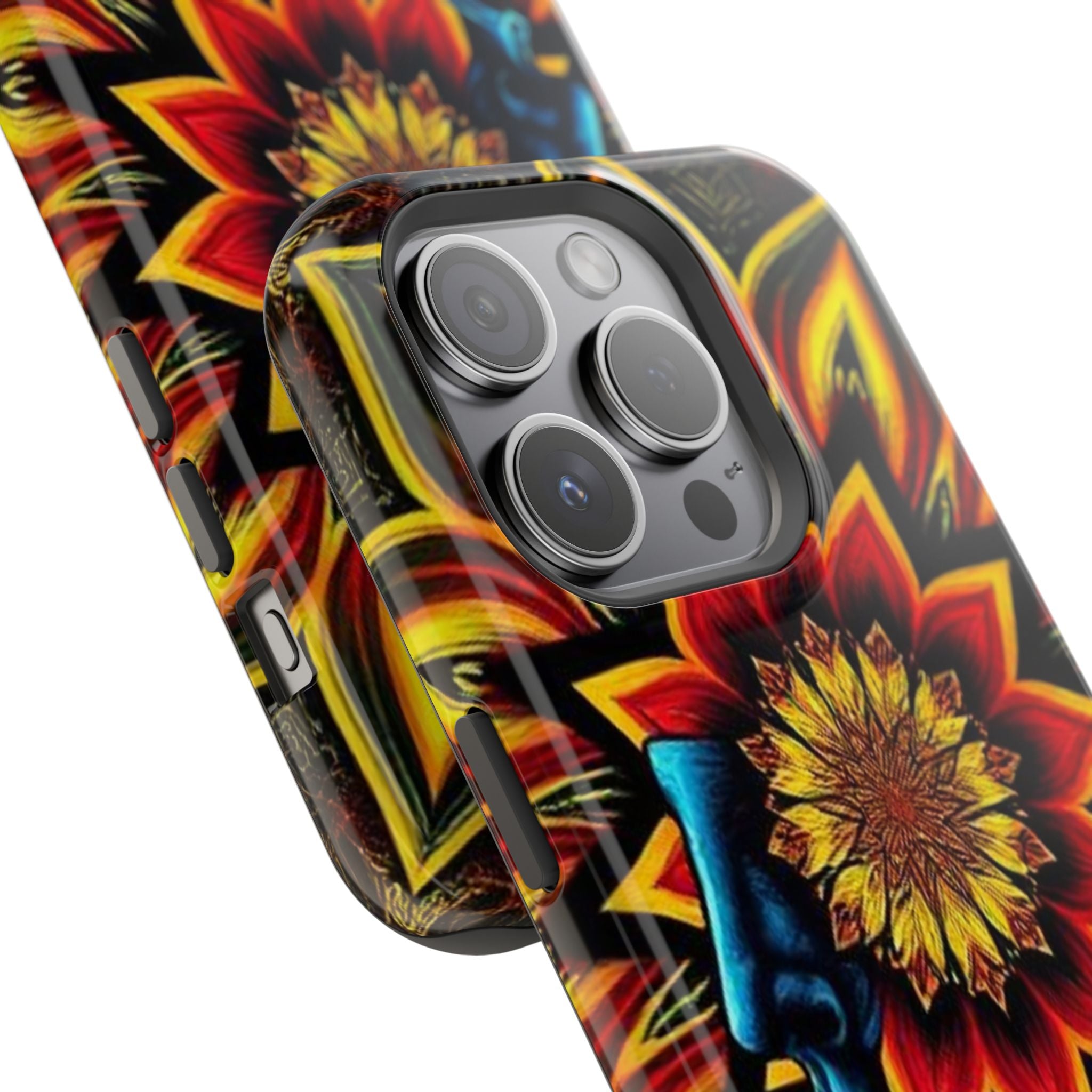 Psychedelic Skull Sunflower Phone Case — Impact-Resistant Magnetic Cover