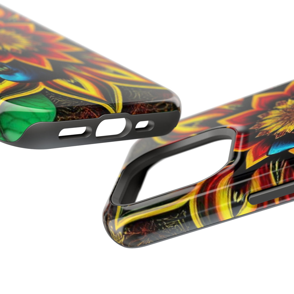 Psychedelic Skull Sunflower Phone Case — Impact-Resistant Magnetic Cover