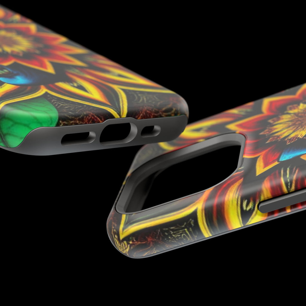 Psychedelic Skull Sunflower Phone Case — Impact-Resistant Magnetic Cover