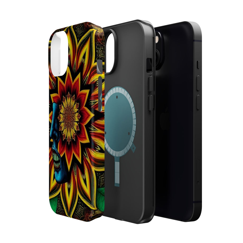 Psychedelic Skull Sunflower Phone Case — Impact-Resistant Magnetic Cover