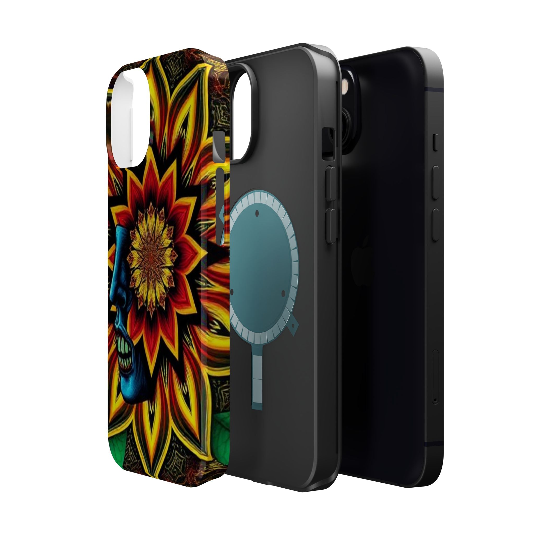 Psychedelic Skull Sunflower Phone Case — Impact-Resistant Magnetic Cover