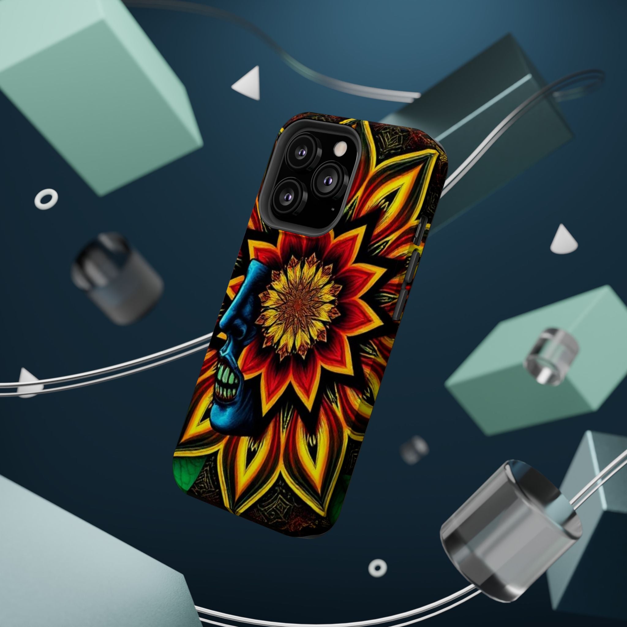 Psychedelic Skull Sunflower Phone Case — Impact-Resistant Magnetic Cover