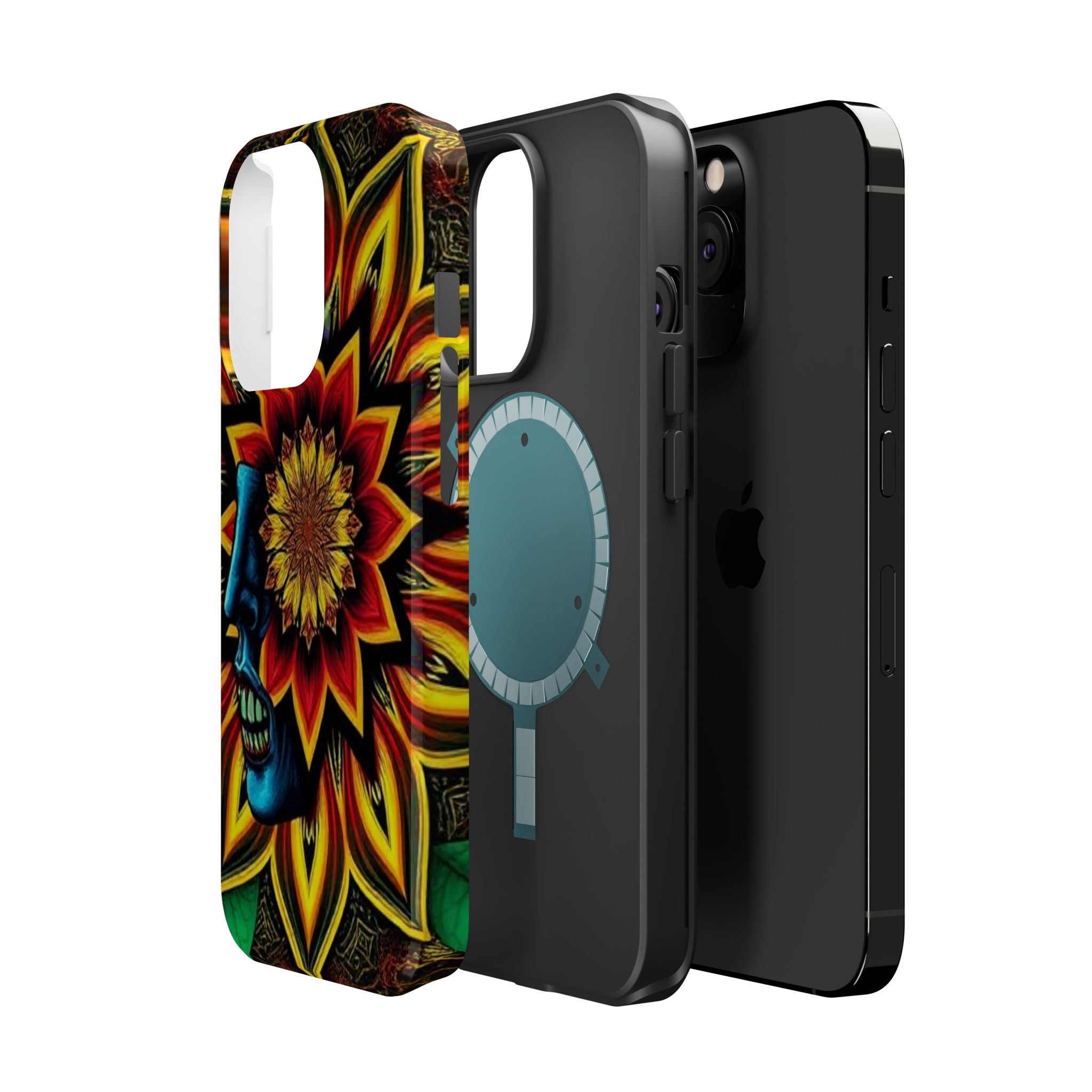 Psychedelic Skull Sunflower Phone Case — Impact-Resistant Magnetic Cover