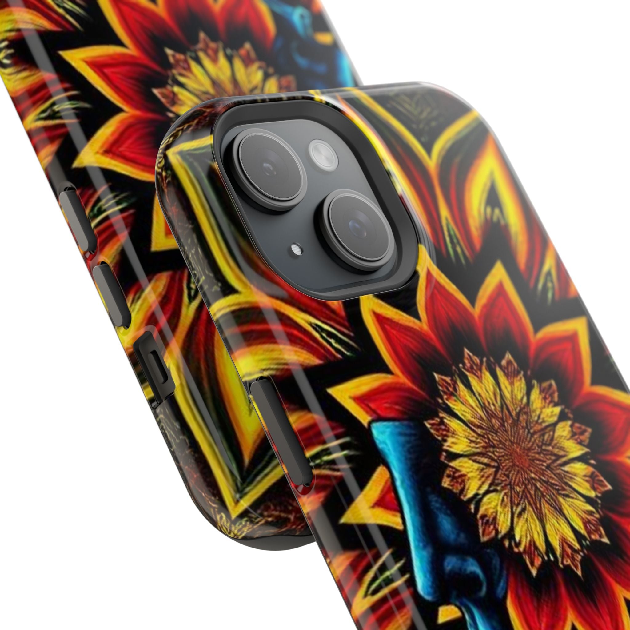 Psychedelic Skull Sunflower Phone Case — Impact-Resistant Magnetic Cover
