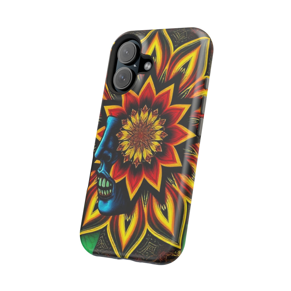 Psychedelic Skull Sunflower Phone Case — Impact-Resistant Magnetic Cover