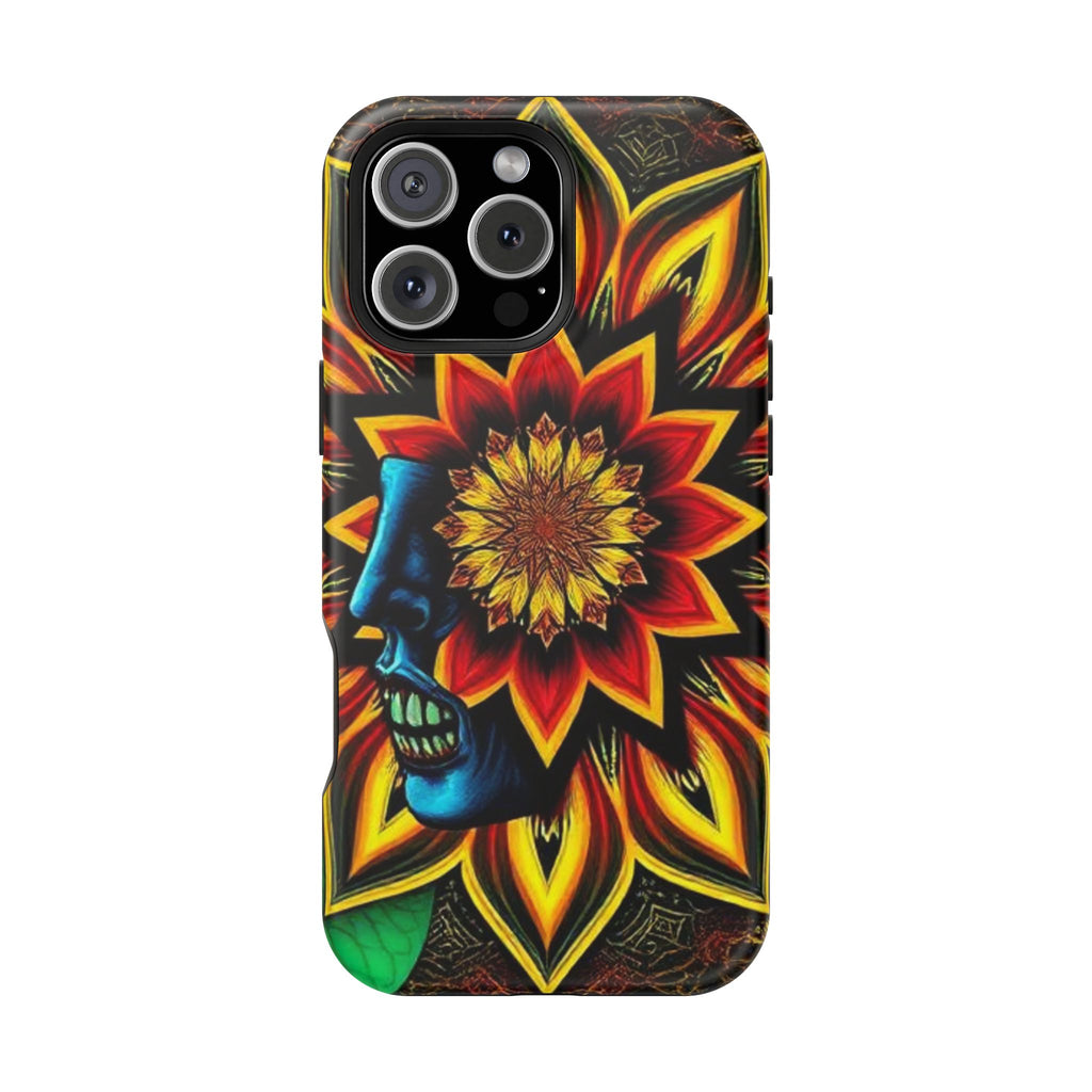 Psychedelic Skull Sunflower Phone Case — Impact-Resistant Magnetic Cover