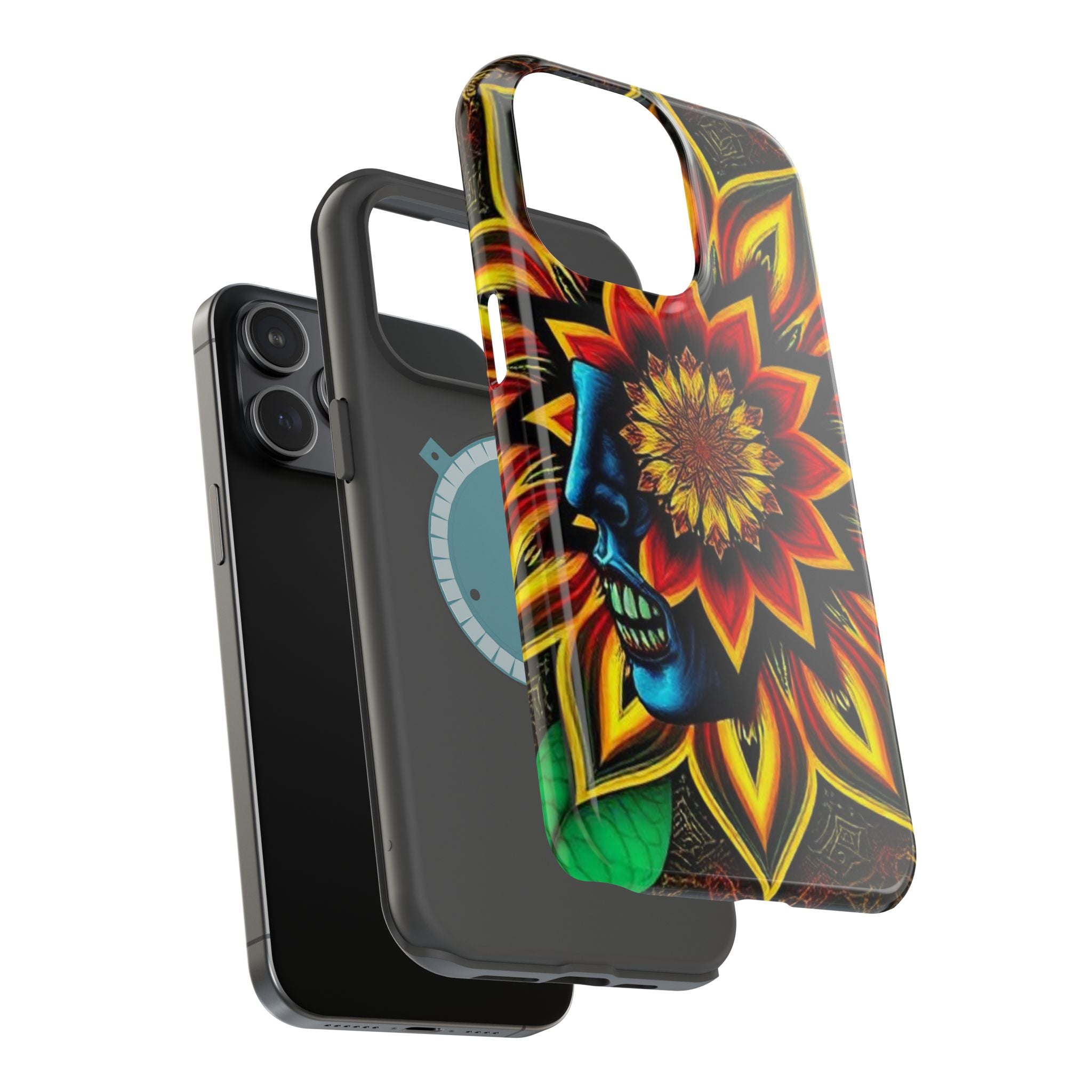 Psychedelic Skull Sunflower Phone Case — Impact-Resistant Magnetic Cover