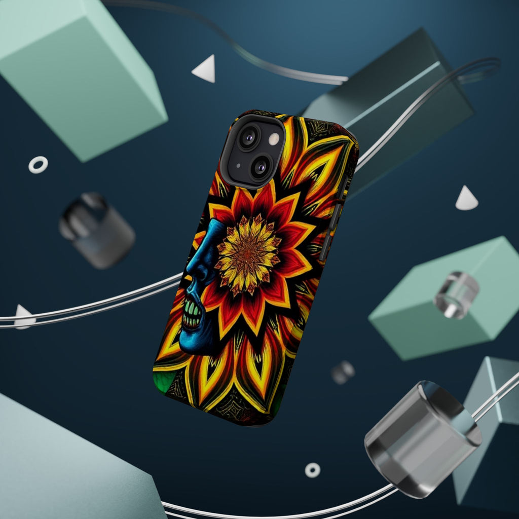 Psychedelic Skull Sunflower Phone Case — Impact-Resistant Magnetic Cover