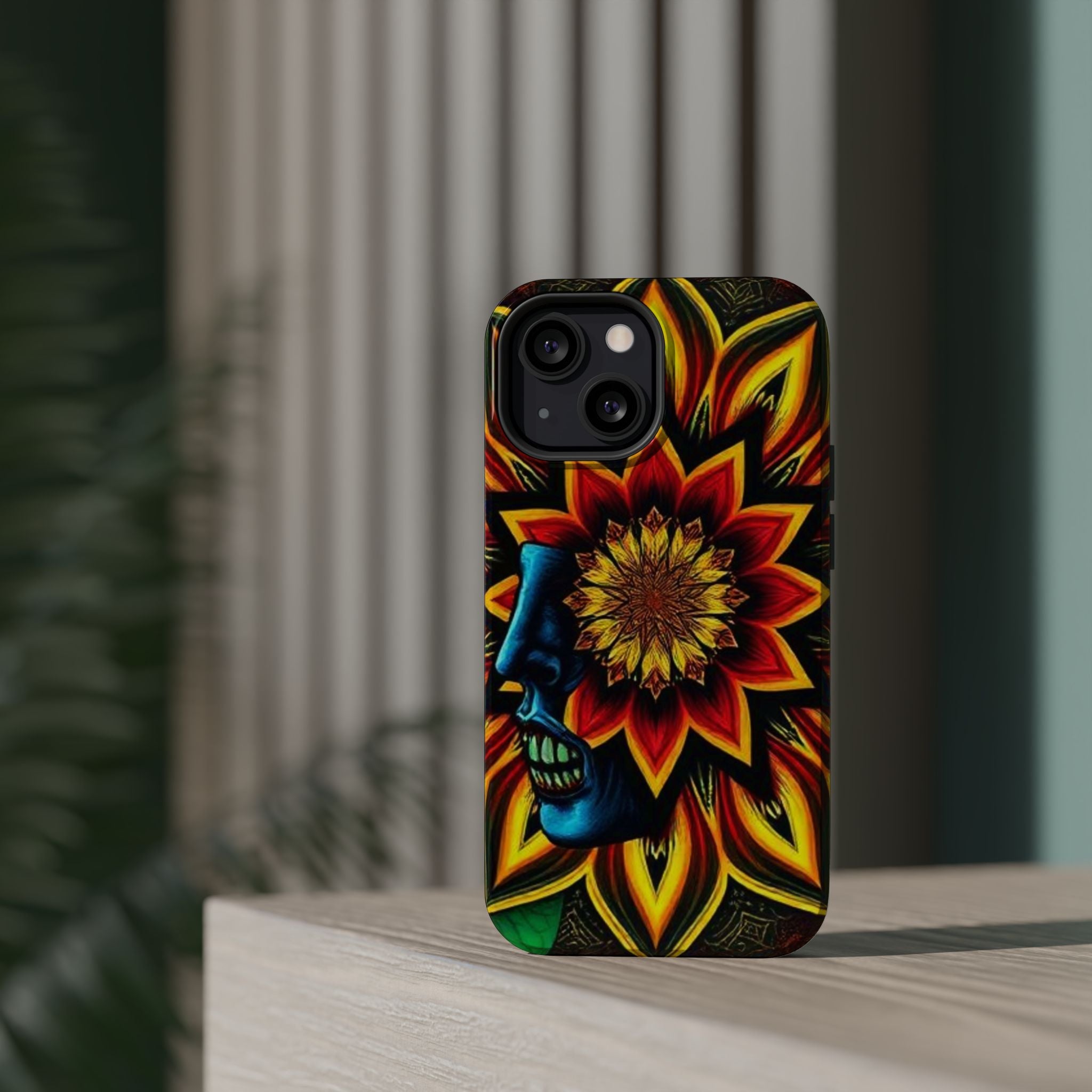 Psychedelic Skull Sunflower Phone Case — Impact-Resistant Magnetic Cover
