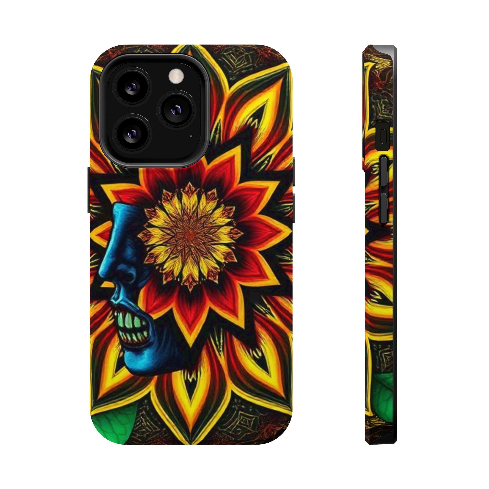 Psychedelic Skull Sunflower Phone Case — Impact-Resistant Magnetic Cover