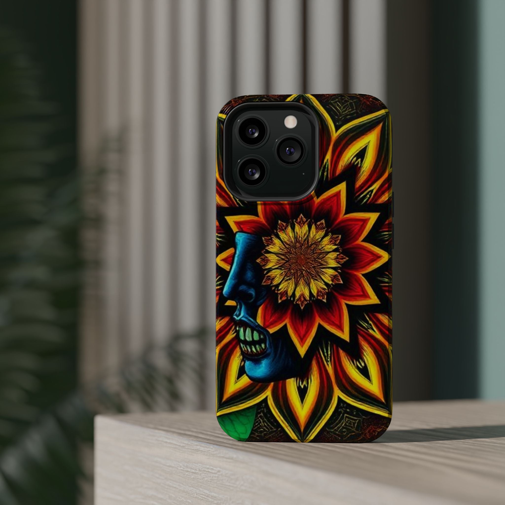 Psychedelic Skull Sunflower Phone Case — Impact-Resistant Magnetic Cover